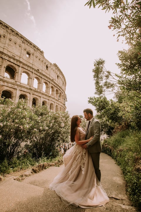 Wedding couple near Colosseum in Rome, Italy, Europe